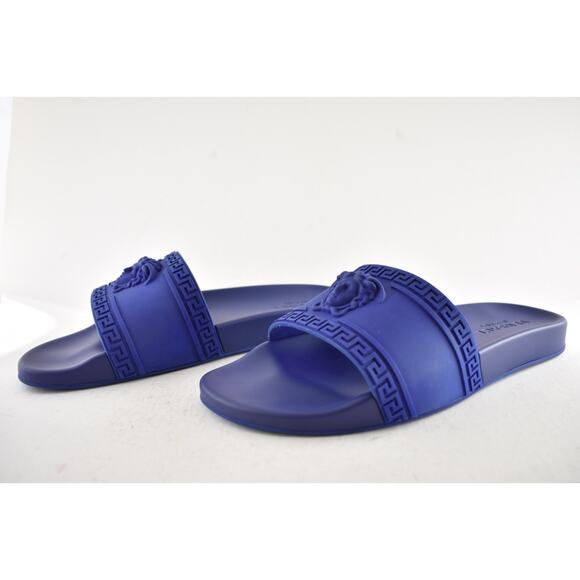 Versace Medusa Palazzo Blue Rubber Logo Slide Pool Sandal Flip Flop Flat 44 11 main image 8